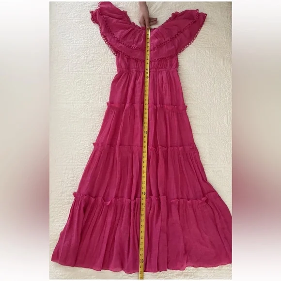 NWT EE:SOME Peasant Tier Dress Pink Sz S Boho Cottagecore Lightweight - Picture 6 of 11